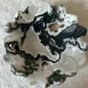 💚 Druzy Moss Agate Flower Carved Crystal Bowl